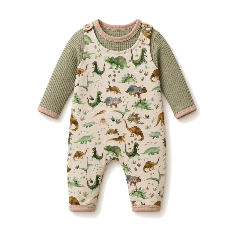 Dinosaur-overall med waffle-genser
